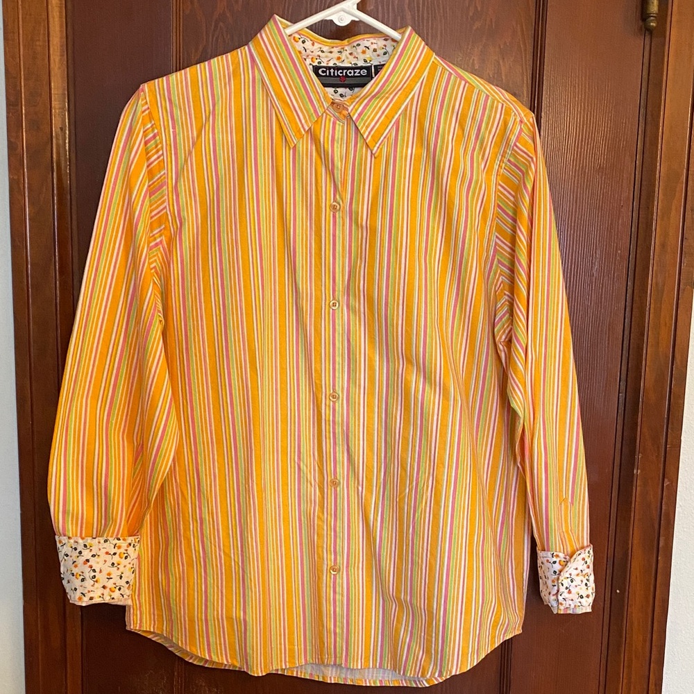 Highlighter Stripe Cotton Button Down Shirt with cute Cuff Detail